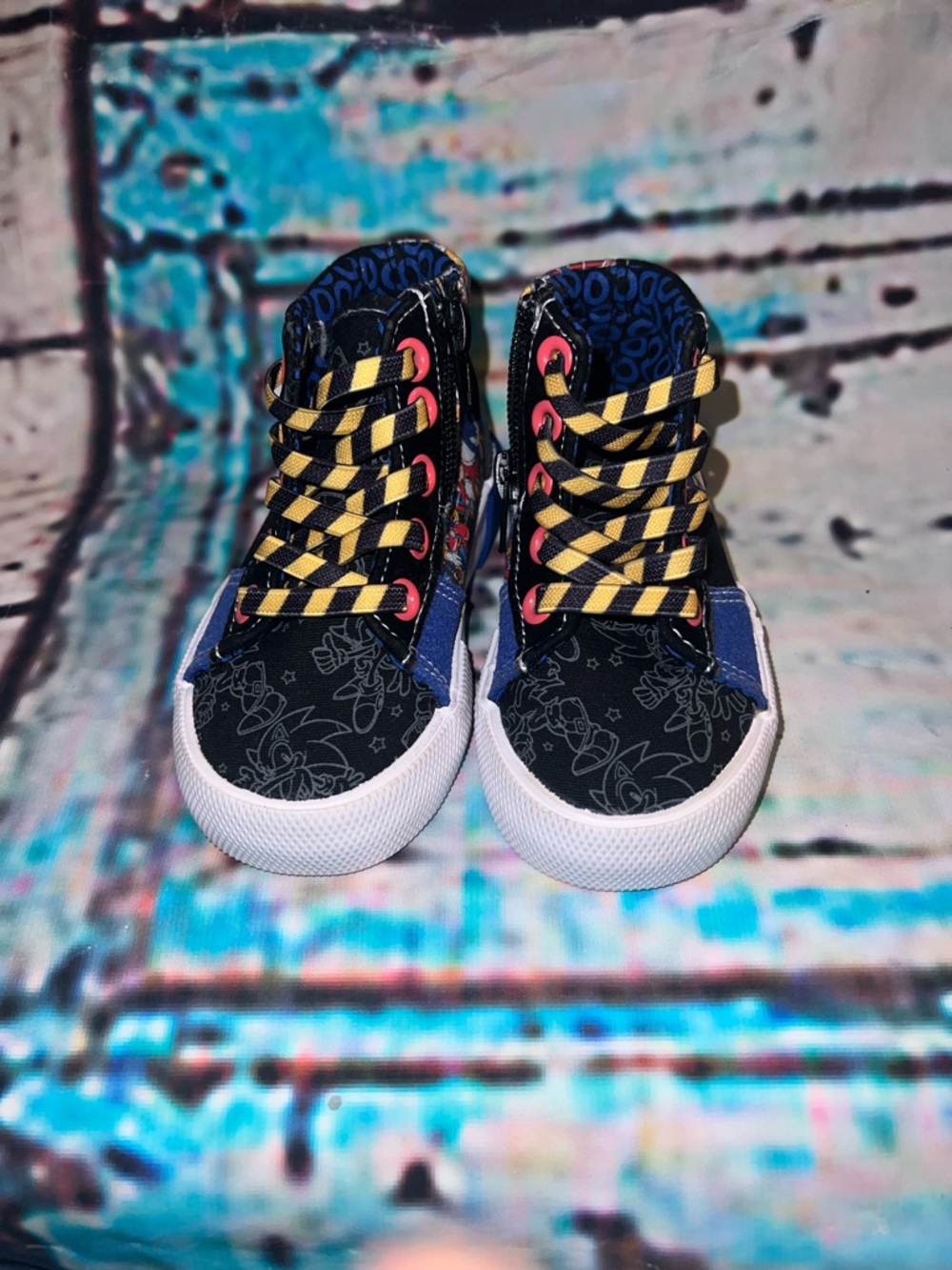 Sonic Kids Blue High-Top Sneakers with Yellow Accent Laces